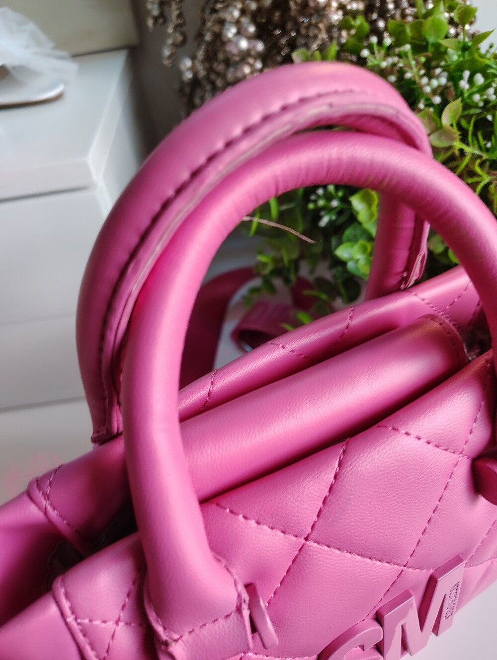 Steve Madden Pink Quilted Mini Tote Crossbody Bag Hot Pink - Picture 4 of 9